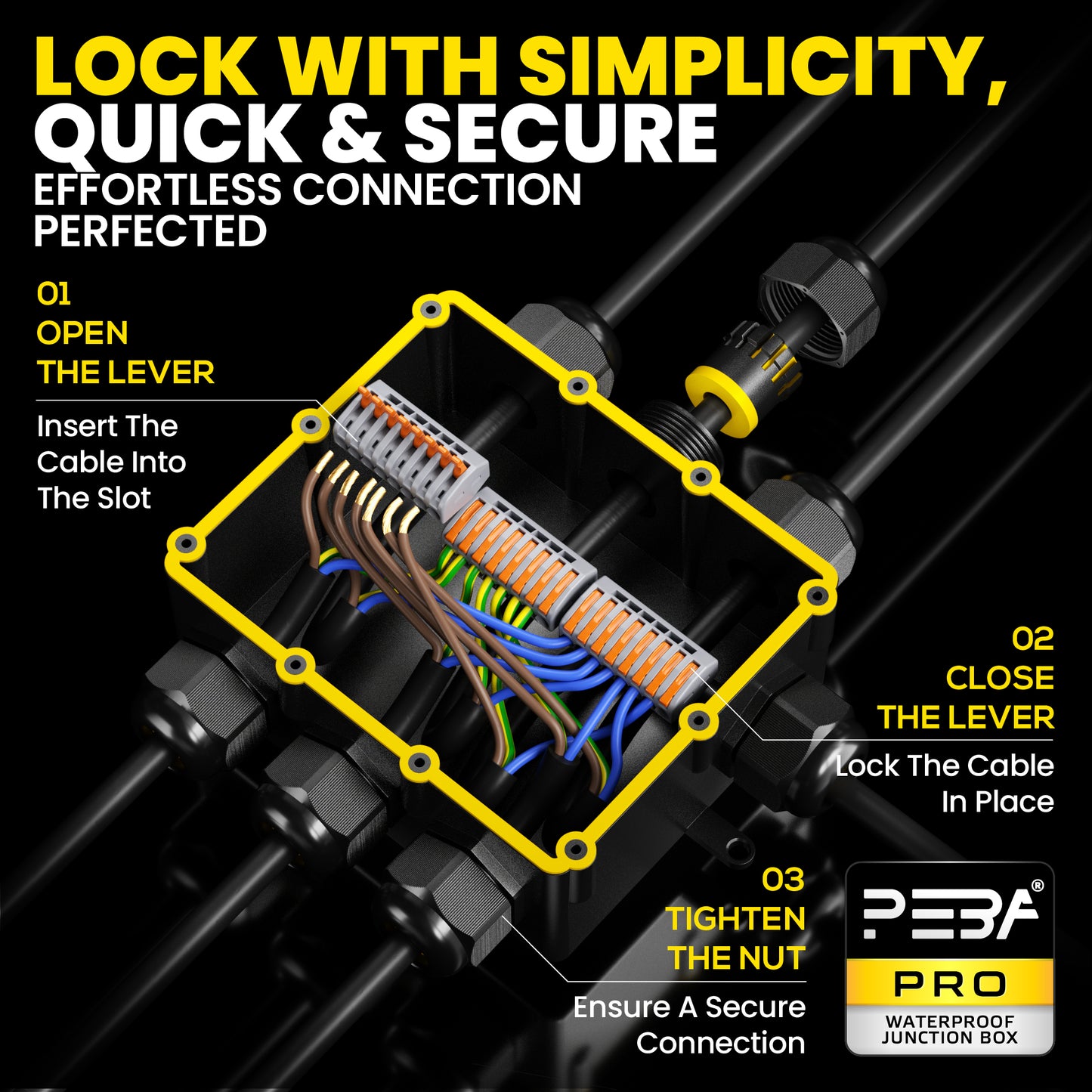 PEBA® Wasserdicht Abzweigdose Erdkabel Kabelverbinder IP68 Verteilerdose steckdose aussen verteiler Ø4mm-14mm kabel für garten outdoor verbinder box 7-Wege Schwarz