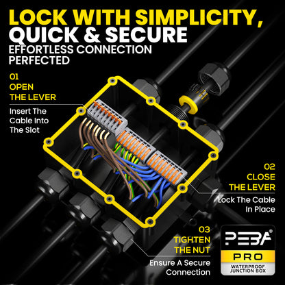 PEBA® Wasserdicht Abzweigdose Erdkabel Kabelverbinder IP68 Verteilerdose steckdose aussen verteiler Ø4mm-14mm kabel für garten outdoor verbinder box 7-Wege Schwarz