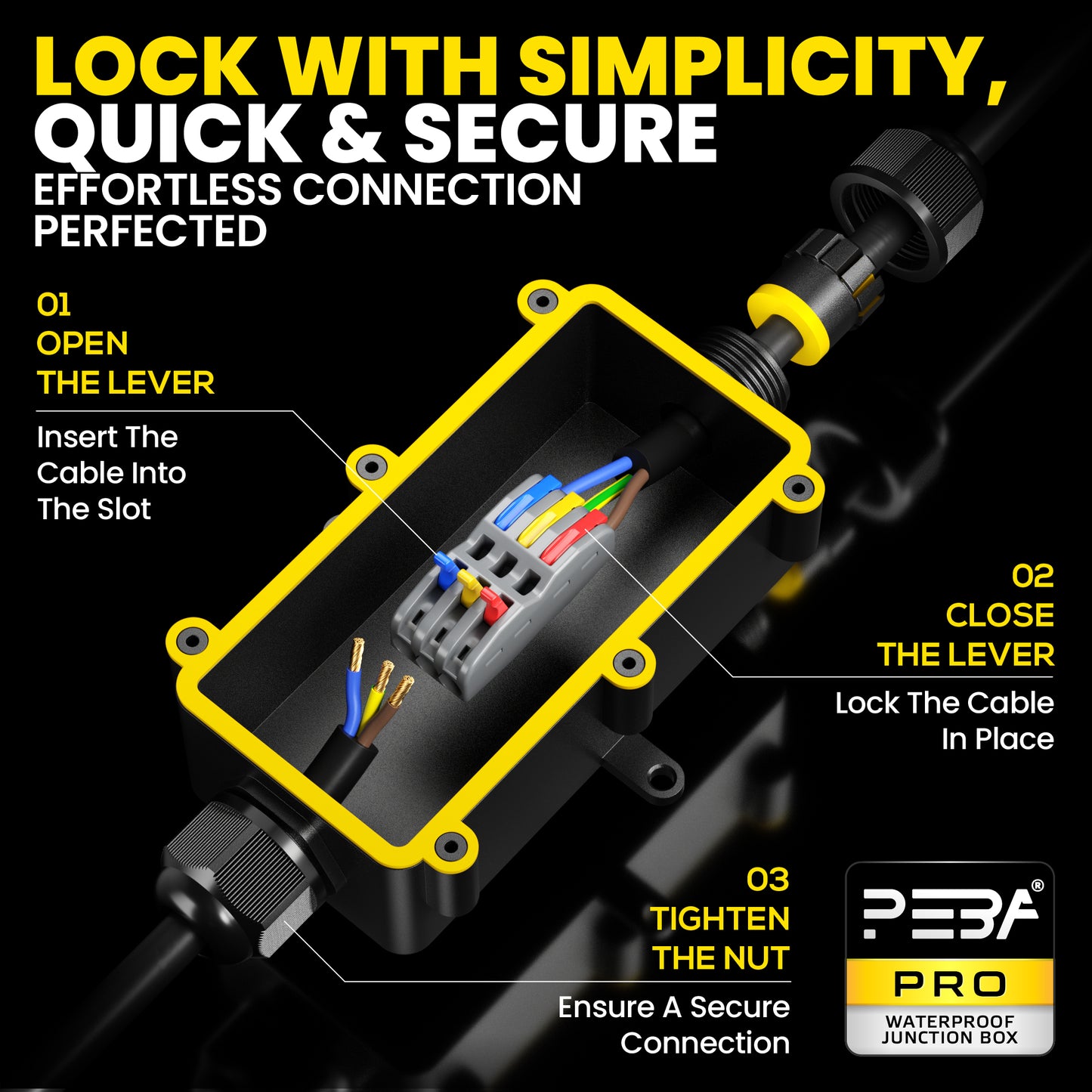 PEBA® Abzweigdose,Erdkabel Klemmdose Verbindungsdose, 2 Wege Junction Box, IP68 Wasserdichte Verteilerdose, Kabelverbinder Aussen, Elektrischer Außenverteilerdose, Kabeldurchmesser Ø 4mm-12mm, schwarz(4 Stück)