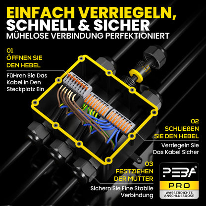 PEBA® Wasserdicht Abzweigdose Erdkabel Kabelverbinder IP68 Verteilerdose steckdose aussen verteiler Ø4mm-14mm kabel für garten outdoor verbinder box 6-Wege Schwarz