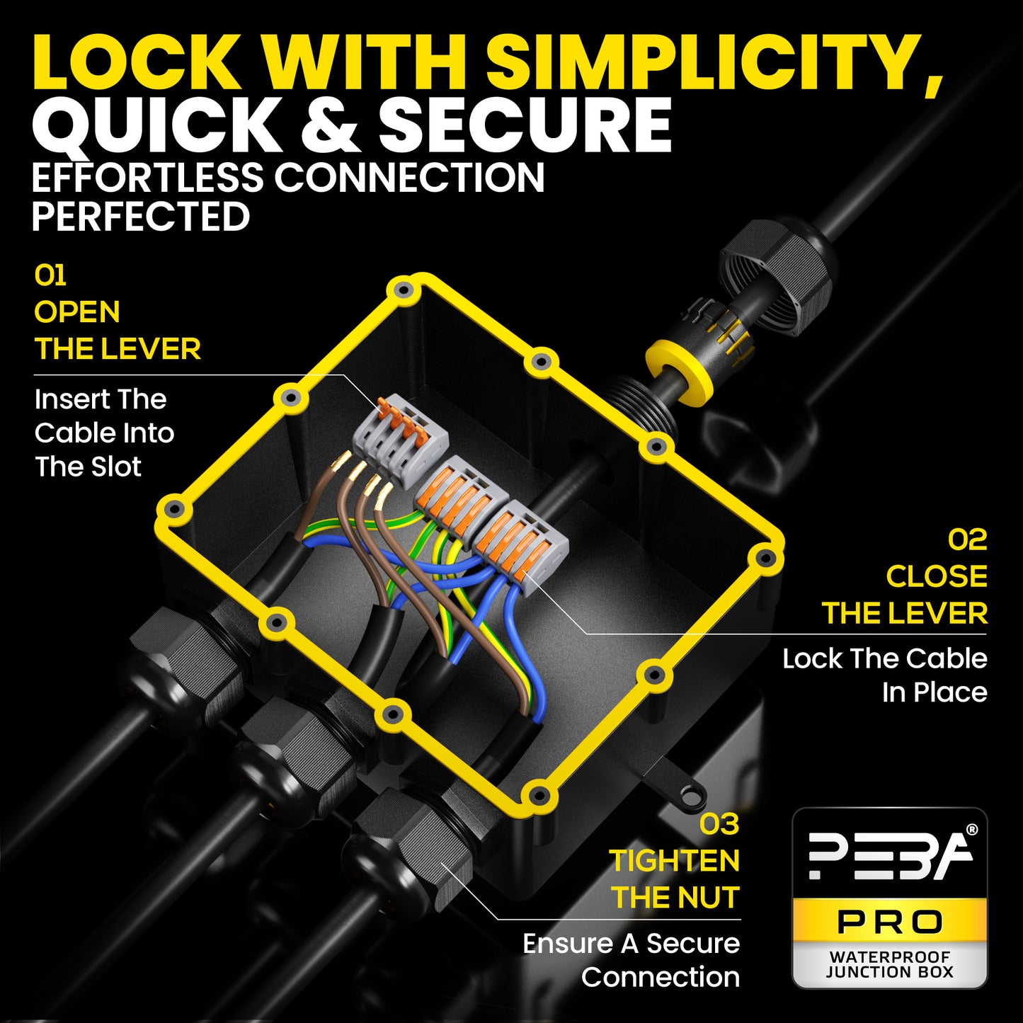 PEBA® Wasserdicht Abzweigdose Erdkabel Kabelverbinder IP68 Verteilerdose steckdose aussen verteiler Ø4mm-14mm kabel für garten outdoor verbinder box 4-Wege Schwarz