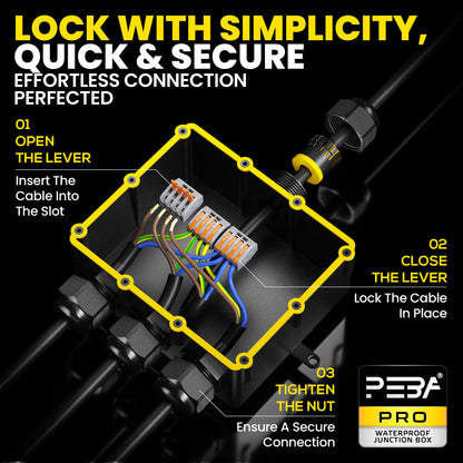 PEBA® Wasserdicht Abzweigdose Erdkabel Kabelverbinder IP68 Verteilerdose steckdose aussen verteiler Ø4mm-14mm kabel für garten outdoor verbinder box 4-Wege Schwarz