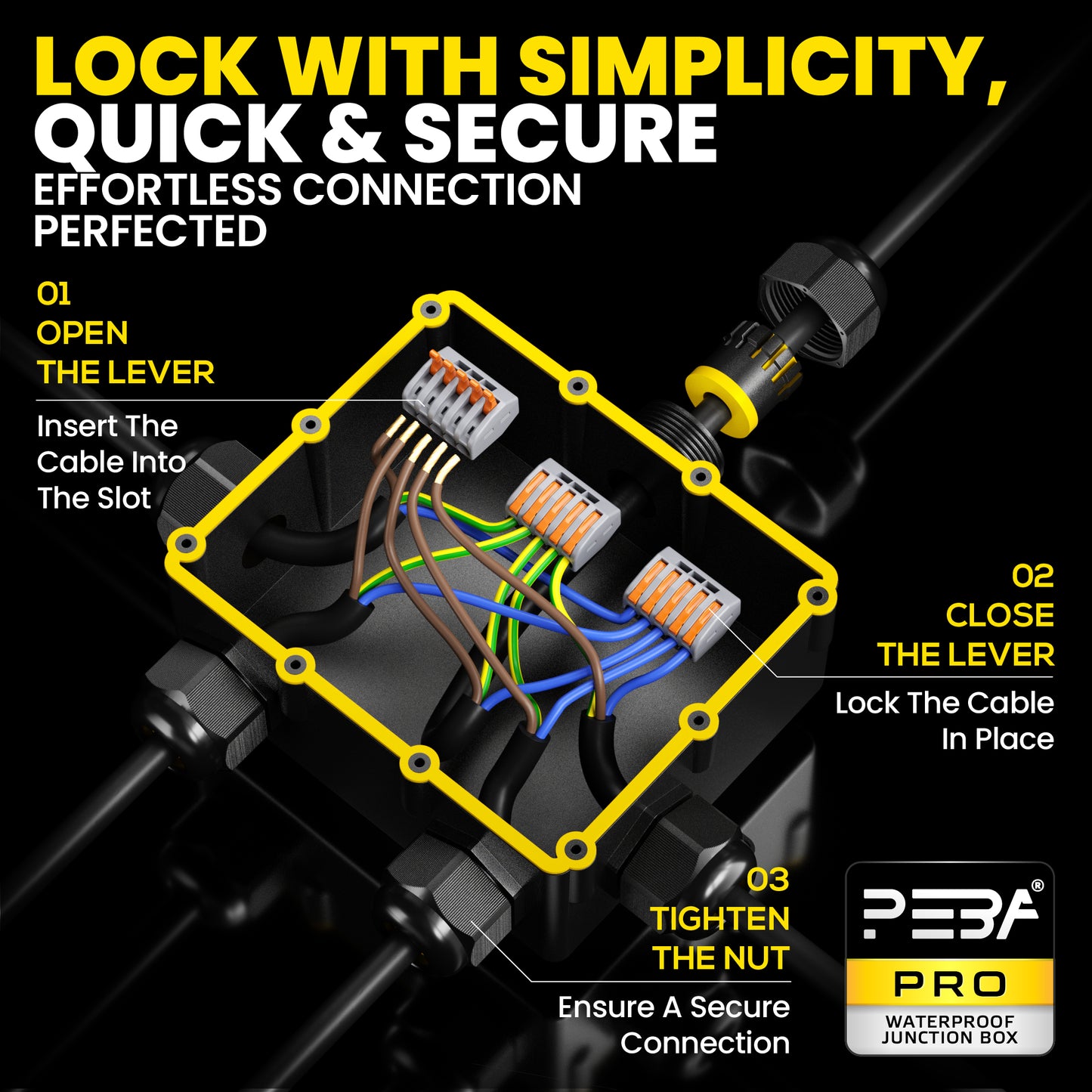 PEBA® Wasserdicht Abzweigdose Erdkabel Kabelverbinder IP68 Verteilerdose steckdose aussen verteiler Ø4mm-14mm kabel für garten outdoor verbinder box 5-Wege Schwarz