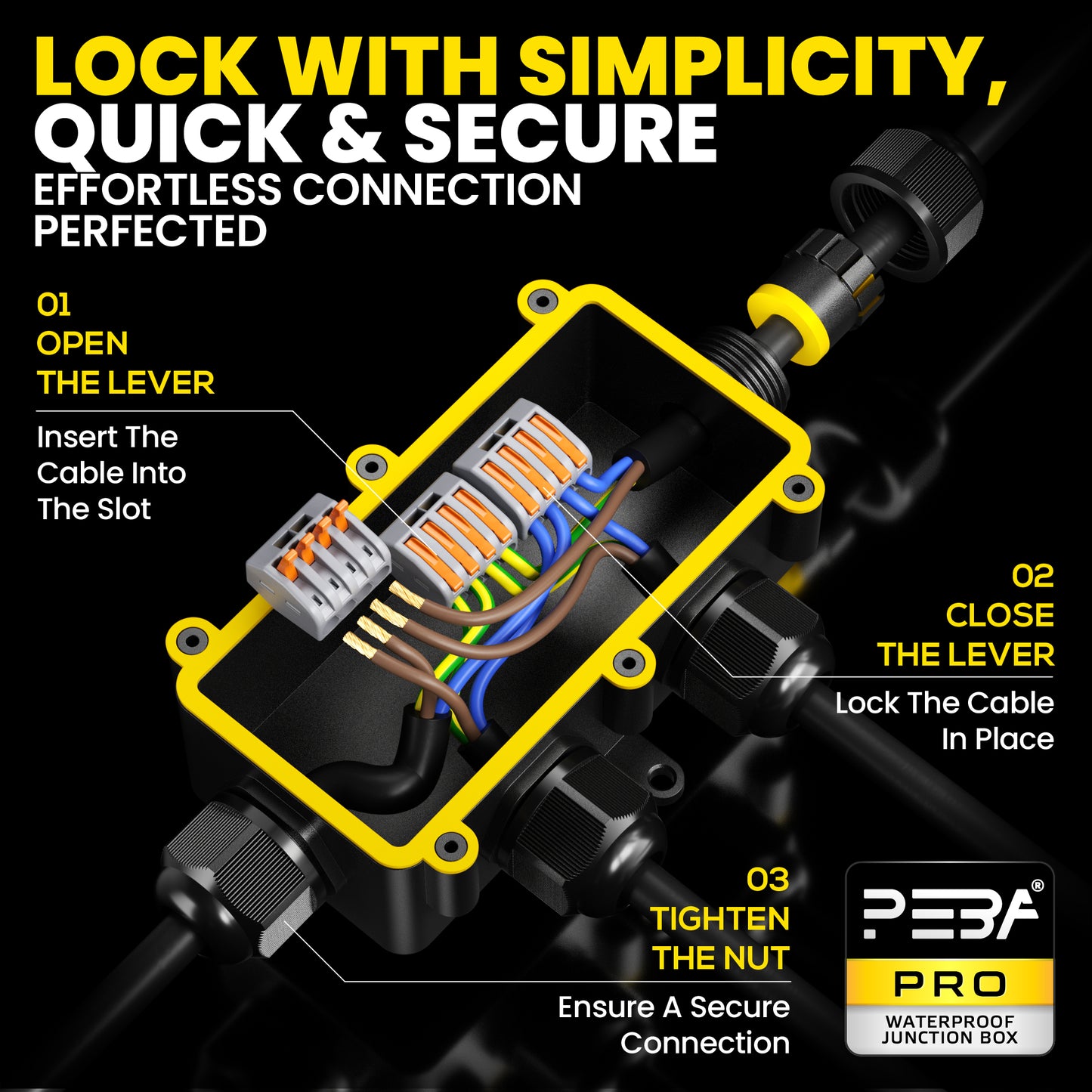 PEBA® Wasserdicht Abzweigdose Erdkabel Kabelverbinder IP68 Verteilerdose steckdose aussen verteiler Ø4mm-8mm und Ø8mm-12mm kabel für außen garten outdoor wasserdichte verbinder box 4-Wege Schwarz