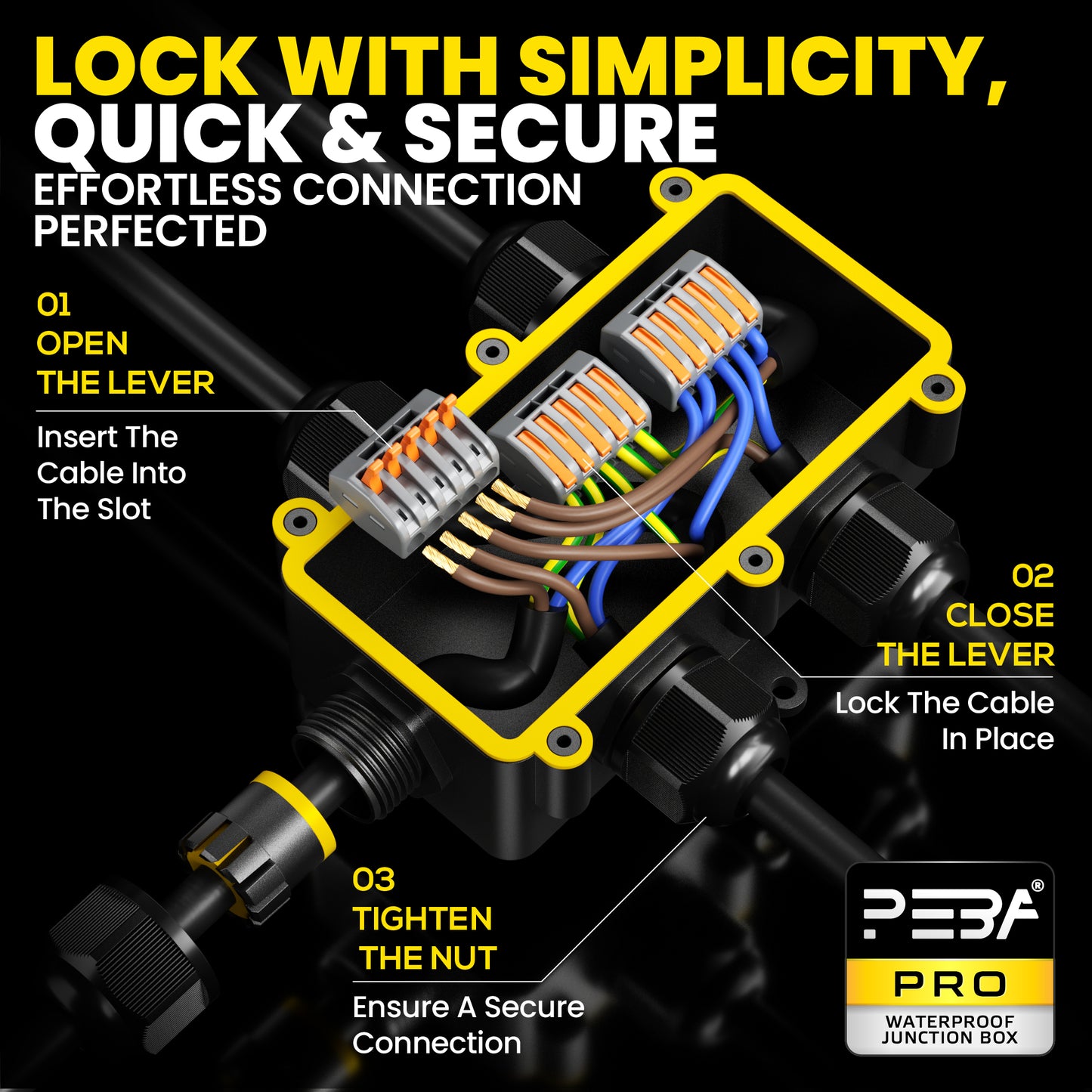 PEBA® Abzweigdose,Erdkabel Klemmdose Verbindungsdose, 5 Wege Junction Box, IP68 Wasserdichte Verteilerdose, Kabelverbinder Aussen, Elektrischer Außenverteilerdose, Kabeldurchmesser Ø 4mm-12mm, schwarz
