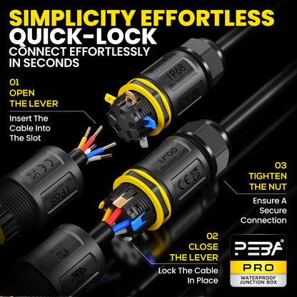 PEBA® Kabelverbinder Wasserdicht IP68 Verbindungsbox Verbindungsmuffe 5-polig für Ø4-14mm Kabeldurchmesser, Verteilerdose außen, 5-Leiter, Verbindungsklemme mit Hebel für Outdoor, Abzweigdose