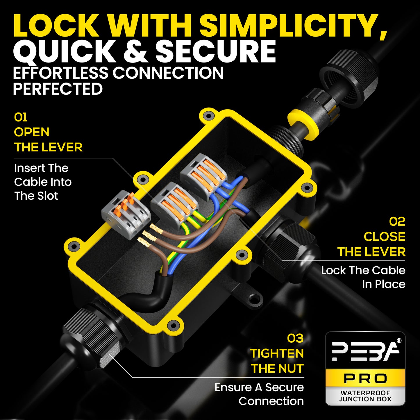 PEBA® Wasserdicht Abzweigdose Erdkabel Kabelverbinder IP68 Verteilerdose steckdose aussen verteiler Ø4mm-8mm und Ø8mm-12mm kabel für außen garten outdoor wasserdichte verbinder box 3-Wege Schwarz