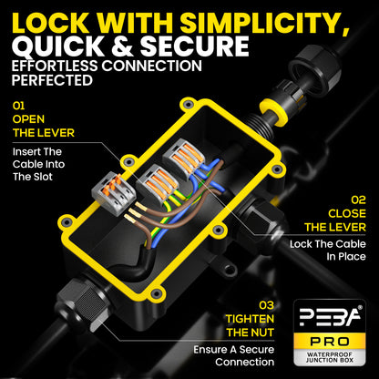 PEBA® Wasserdicht Abzweigdose Erdkabel Kabelverbinder IP68 Verteilerdose steckdose aussen verteiler Ø4mm-8mm und Ø8mm-12mm kabel für außen garten outdoor wasserdichte verbinder box 3-Wege Schwarz