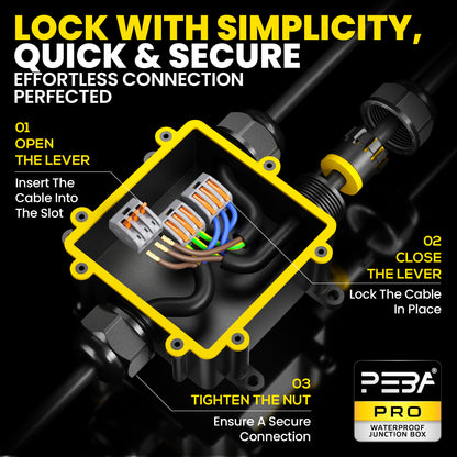 PEBA® IP68 Wasserdichte Kabelanschlussdose, 3-Wege Outdoor Kabelverbinder, Kabelverbinder, Wasserdichte Kabelanschlussdose, Anschlussdosen, Kabelboxen, Kabelverbindung für Ø4-14mm Kabeldurchmesser,Schwarz