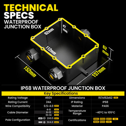 PEBA Wasserdicht Abzweigdose Erdkabel Kabelverbinder IP68 Verteilerdose steckdose aussen verteiler 4 mm-14 mm kabel für außen garten outdoor wasserdichte verbinder box 3-Wege steckdosen Schwarz