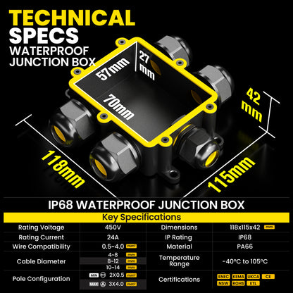 PEBA® Abzweigdose IP68, Erdkabel Klemmdose Verbindungsdose, 5 Wege Junction Box, Klemmkasten, Wasserdichte Kabelverbinder,Aufputz Verteilerdose Außen Wasserdicht,für 4-14mm Kabel,Abzweigkasten schwarz