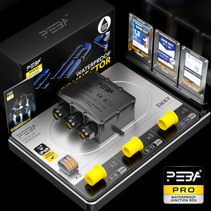 PEBA Abzweigdose Wasserdicht IP68 – 3-Wege Kabelverbinder für Erdkabel (4-14mm Durchmesser), Verteilerdose Außen für Garten & Outdoor, Schwarz