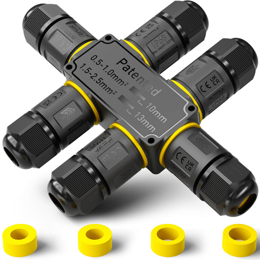 PEBA Kabelverbinder Wasserdicht 3 polig, 6-Wege IP68 Wasserdichte Kabelverbinder 4-12 mm Kabeldurchmesser, Verteilerdose außen, Verbindungsklemme mit Hebel für Outdoor, Abzweigdose Schwarz