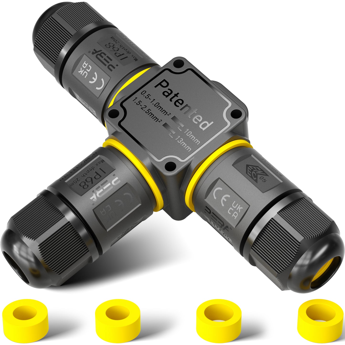 PEBA® Kabelverbinder Wasserdicht 3 polig, 3-Wege IP68 Wasserdichte Kabelverbinder Ø4-12mm Kabeldurchmesser, Verteilerdose außen, 3-Leiter, Verbindungsklemme mit Hebel für Outdoor, Abzweigdose Schwarz