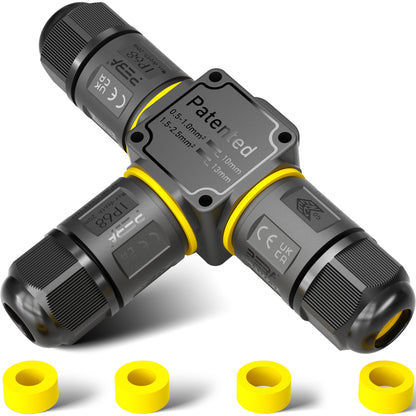 PEBA® Kabelverbinder Wasserdicht 3 polig, 3-Wege IP68 Wasserdichte Kabelverbinder Ø4-12mm Kabeldurchmesser, Verteilerdose außen, 3-Leiter, Verbindungsklemme mit Hebel für Outdoor, Abzweigdose Schwarz