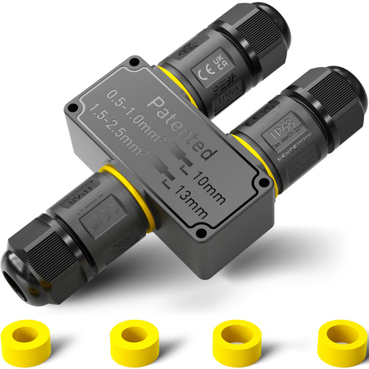 PEBA Kabelverbinder Wasserdicht 3 polig, 3-Wege IP68 Wasserdichte Kabelverbinder 4-12 mm Kabeldurchmesser, Verteilerdose außen, 3-Leiter, Verbindungsklemme mit Hebel für Outdoor, Abzweigdose Schwarz