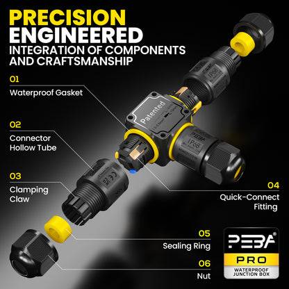 PEBA® Kabelverbinder Wasserdicht 3 polig, 3-Wege IP68 Wasserdichte Kabelverbinder Ø4-12mm Kabeldurchmesser, Verteilerdose außen, 3-Leiter, Verbindungsklemme mit Hebel für Outdoor, Abzweigdose Schwarz