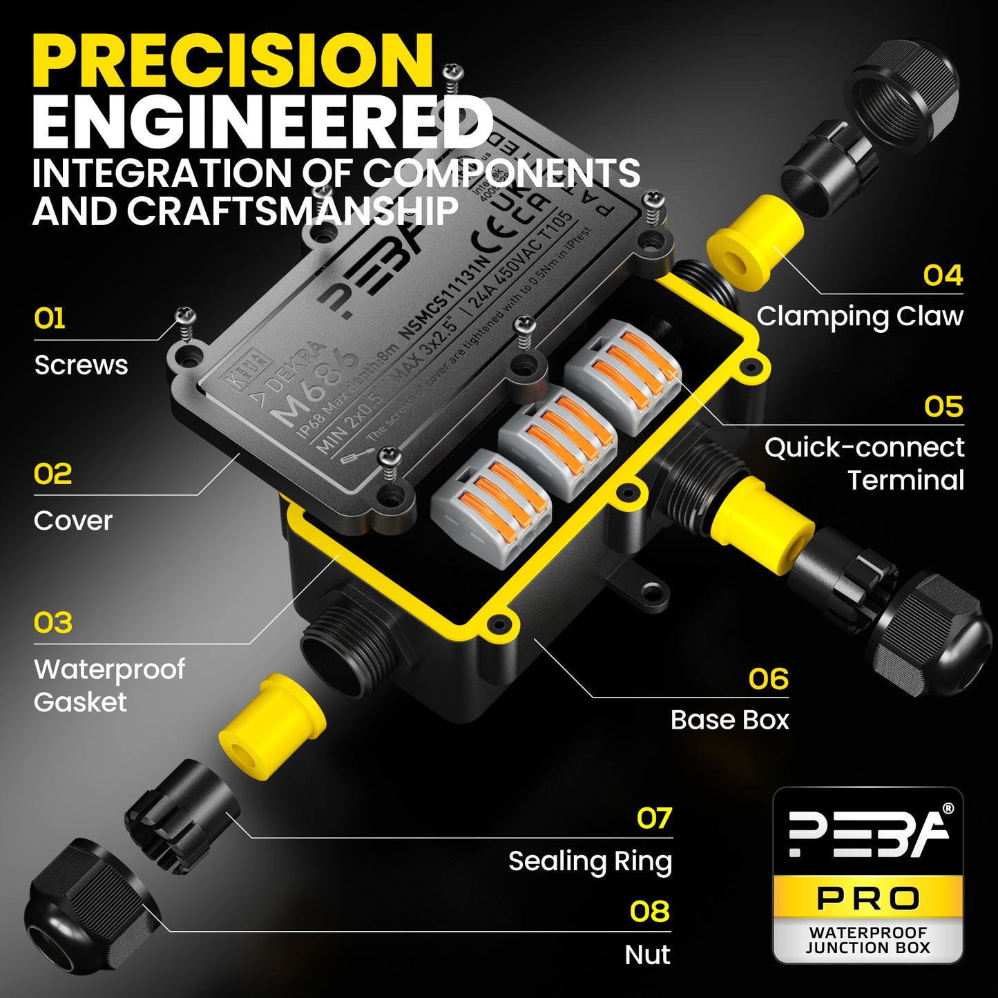 PEBA® Wasserdicht Abzweigdose Erdkabel Kabelverbinder IP68 Verteilerdose steckdose aussen verteiler Ø4mm-8mm und Ø8mm-12mm kabel für außen garten outdoor wasserdichte verbinder box 3-Wege Schwarz