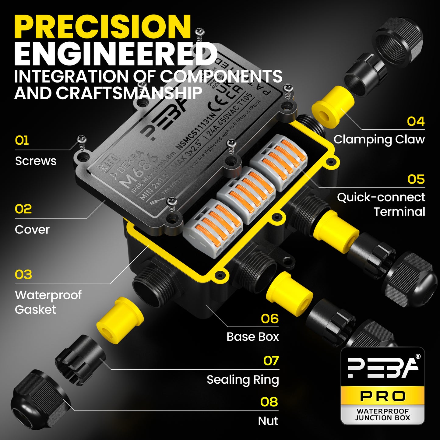 PEBA® Wasserdicht Abzweigdose Erdkabel Kabelverbinder IP68 Verteilerdose steckdose aussen verteiler Ø4mm-8mm und Ø8mm-12mm kabel für außen garten outdoor wasserdichte verbinder box 4-Wege Schwarz