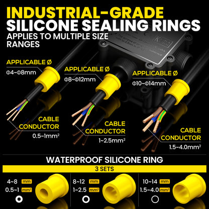 PEBA® Abzweigdosen Wasserdicht Verteilerdose IP68 Klemmdose Wasserdichte Kabelverbinder für Aussen Größere 3-Wege Kabelverschraubung Ø 4mm-14mm Schwarz T-Form 4 Stück