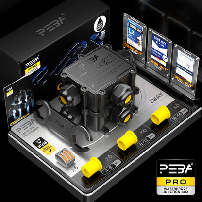 PEBA® Abzweigdosen Wasserdicht Verteilerdose IP68 Klemmdose Wasserdichte Kabelverbinder für Aussen Größere 3-Wege Kabelverschraubung Ø 4mm-14mm Schwarz T-Form (2 Stück)