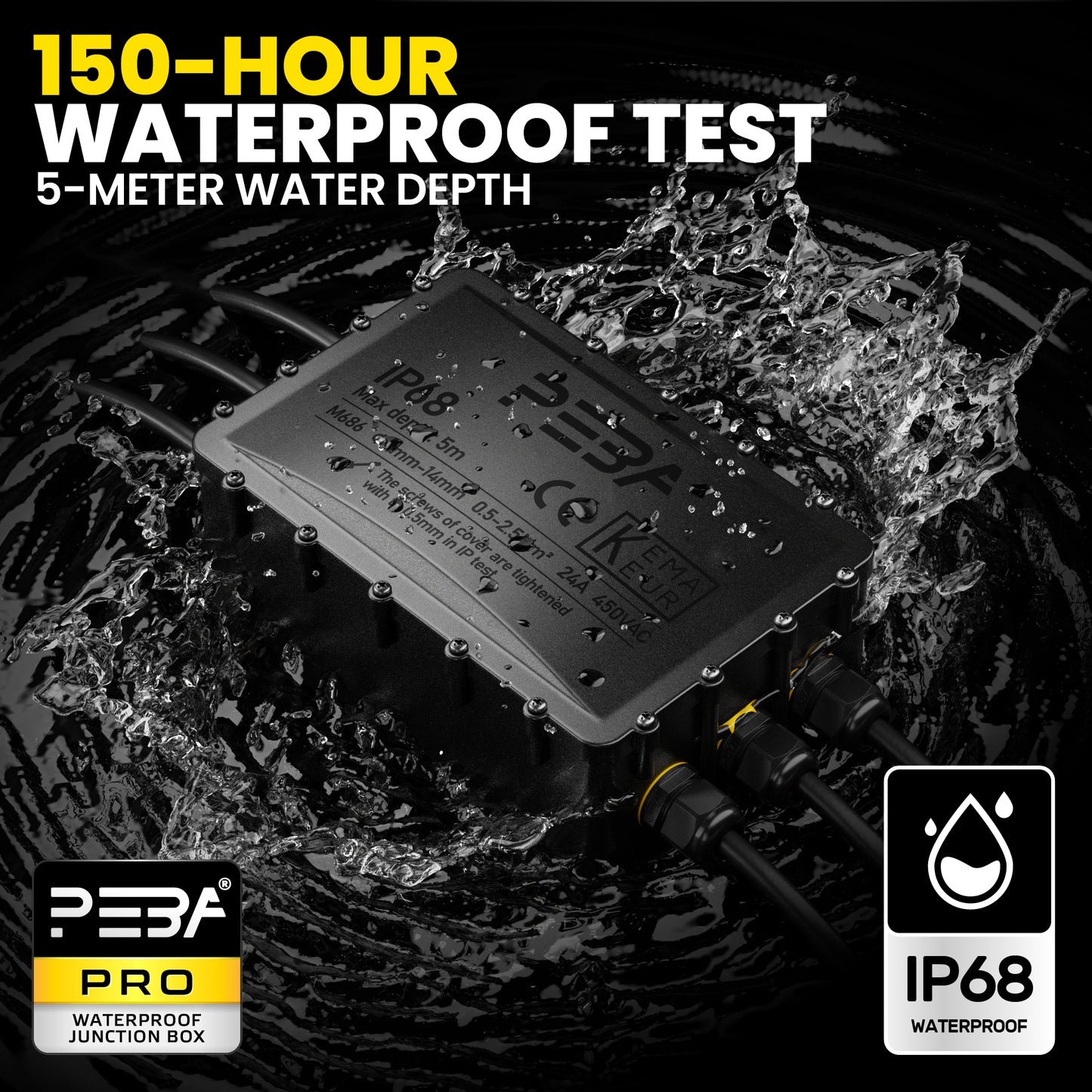 PEBA® Wasserdicht Abzweigdose Erdkabel Kabelverbinder IP68 Verteilerdose steckdose aussen verteiler Ø4mm-14mm kabel für garten outdoor verbinder box 6-Wege Schwarz