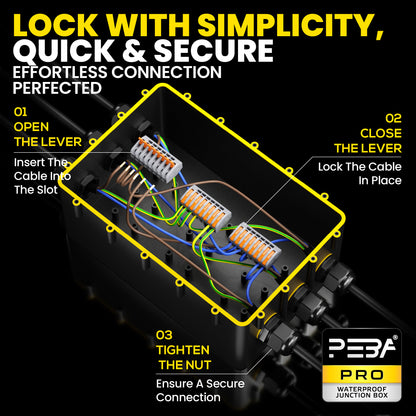 PEBA® Wasserdicht Abzweigdose Erdkabel Kabelverbinder IP68 Verteilerdose steckdose aussen verteiler Ø4mm-14mm kabel für garten outdoor verbinder box 6-Wege Schwarz