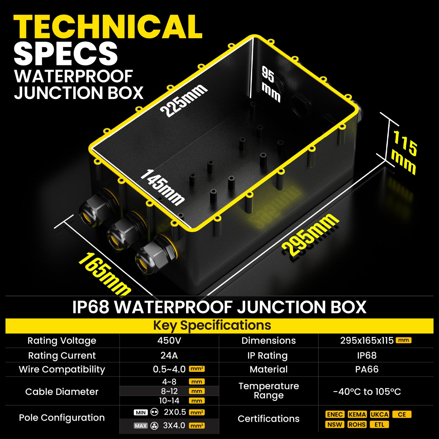 PEBA® Wasserdicht Abzweigdose Erdkabel Kabelverbinder IP68 Verteilerdose steckdose aussen verteiler Ø4mm-14mm kabel für garten outdoor verbinder box 6-Wege Schwarz