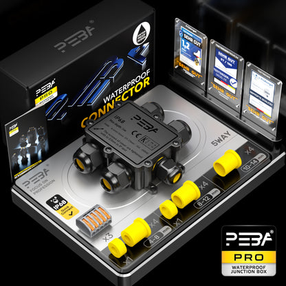 PEBA® Abzweigdose IP68, Erdkabel Klemmdose Verbindungsdose, 5 Wege Junction Box, Klemmkasten, Wasserdichte Kabelverbinder,Aufputz Verteilerdose Außen Wasserdicht,für 4-14mm Kabel,Abzweigkasten schwarz