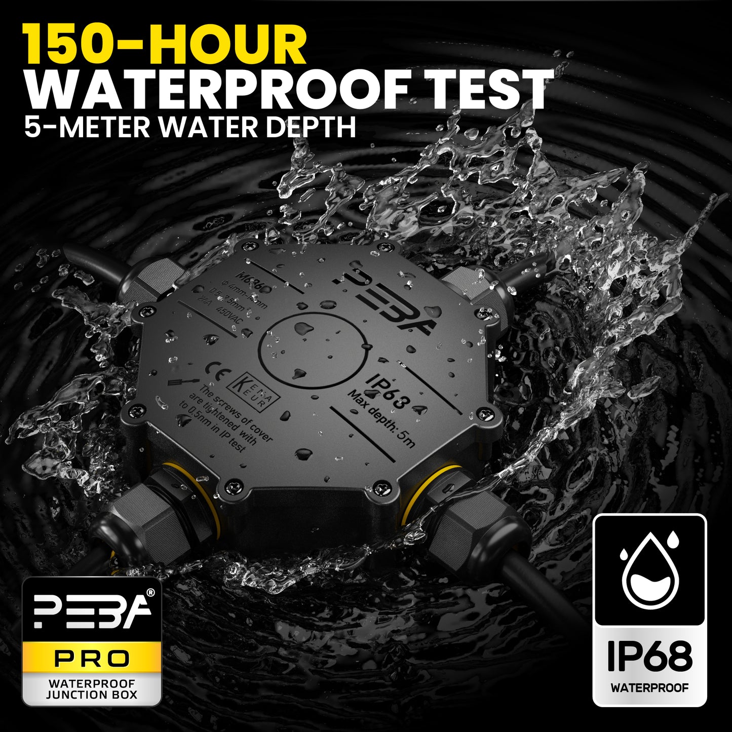 PEBA® Abzweigdose IP68, Abzweigkasten, Wasserdichte Kabelverbinder, Aufputz Verteilerdose Außen Wasserdicht 4-Wege für Ø4-14mm Kabeldurchmesser Anschlussdose, Klemmkasten, Abzweigdose schwarz