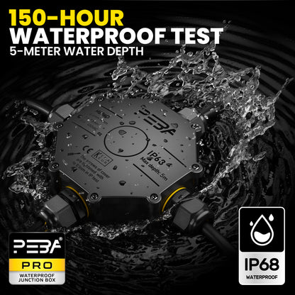 PEBA® Abzweigdose IP68, Abzweigkasten, Wasserdichte Kabelverbinder, Aufputz Verteilerdose Außen Wasserdicht 4-Wege für Ø4-14mm Kabeldurchmesser Anschlussdose, Klemmkasten, Abzweigdose schwarz