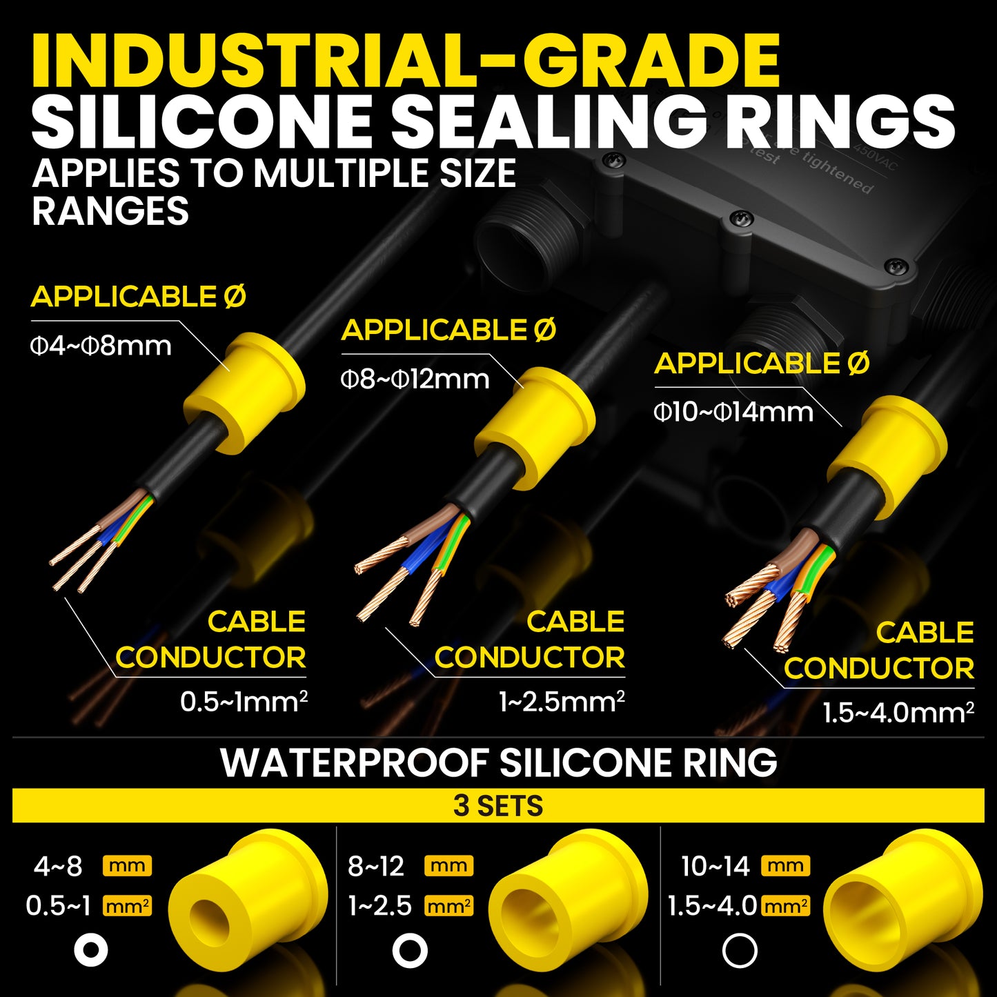 PEBA® Wasserdicht Abzweigdose Erdkabel Kabelverbinder IP68 Verteilerdose steckdose aussen verteiler Ø4mm-14mm kabel für garten outdoor verbinder box 5-Wege Schwarz