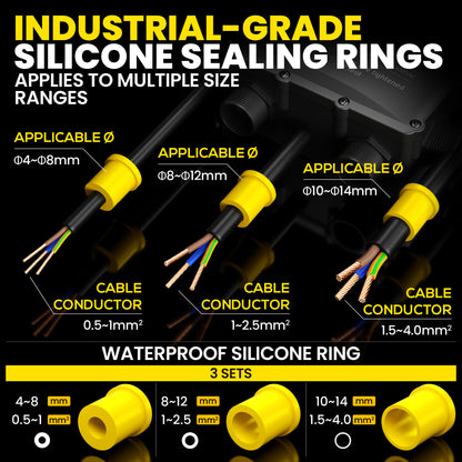 PEBA® Wasserdicht Abzweigdose Erdkabel Kabelverbinder IP68 Verteilerdose steckdose aussen verteiler Ø4mm-14mm kabel für garten outdoor verbinder box 5-Wege Schwarz