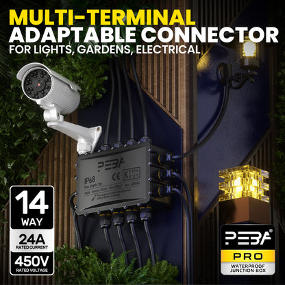 PEBA® Wasserdicht Abzweigdose Erdkabel Kabelverbinder IP68 Verteilerdose steckdose aussen verteiler Ø4mm-14mm kabel für garten outdoor verbinder box 14-Wege Schwarz