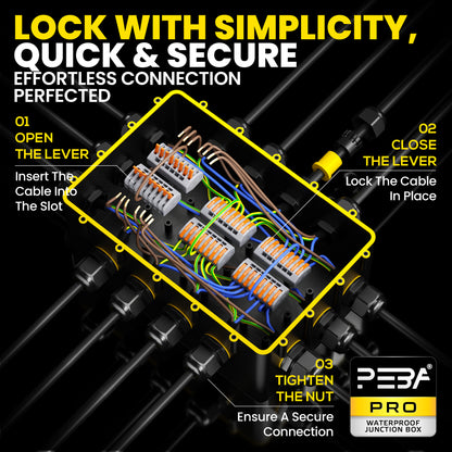 PEBA® Wasserdicht Abzweigdose Erdkabel Kabelverbinder IP68 Verteilerdose steckdose aussen verteiler Ø4mm-14mm kabel für garten outdoor verbinder box 14-Wege Schwarz