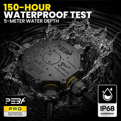 PEBA® Abzweigdose IP68, Abzweigkasten, Wasserdichte Kabelverbinder, Aufputz Verteilerdose Außen Wasserdicht 5-Wege für Ø4-14mm Kabeldurchmesser Anschlussdose, Klemmkasten, Abzweigdose schwarz