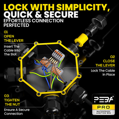 PEBA® Abzweigdose IP68, Abzweigkasten, Wasserdichte Kabelverbinder, Aufputz Verteilerdose Außen Wasserdicht 5-Wege für Ø4-14mm Kabeldurchmesser Anschlussdose, Klemmkasten, Abzweigdose schwarz
