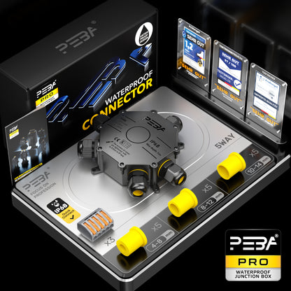 PEBA® Abzweigdose IP68, Abzweigkasten, Wasserdichte Kabelverbinder, Aufputz Verteilerdose Außen Wasserdicht 5-Wege für Ø4-14mm Kabeldurchmesser Anschlussdose, Klemmkasten, Abzweigdose schwarz