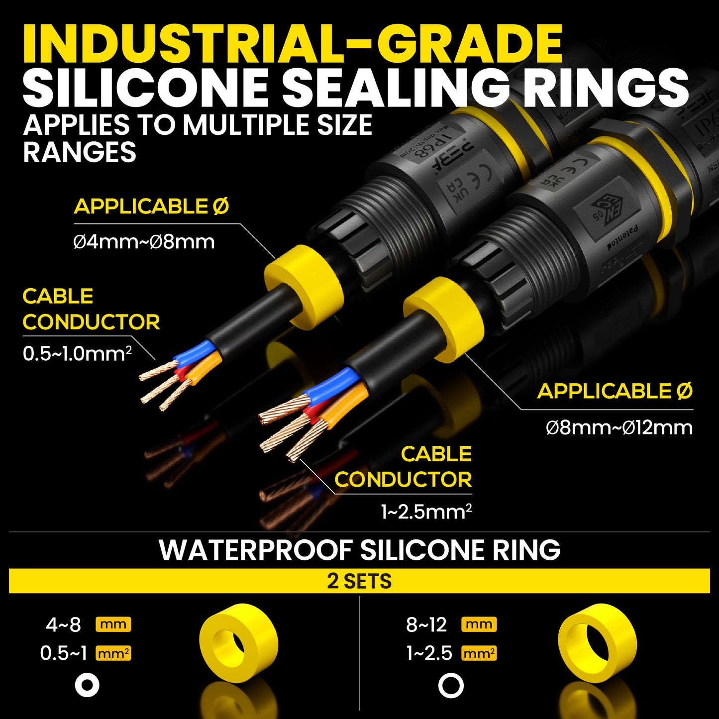 PEBA® Kabelverbinder Wasserdicht IP68 Verbindungsbox Verbindungsmuffe 3-polig für Ø4-12mm Kabeldurchmesser, Verteilerdose außen, 3-Leiter, Verbindungsklemme mit Hebel für Outdoor, Abzweigdose