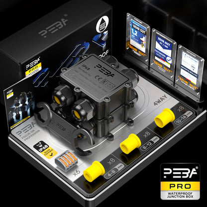 PEBA® Abzweigdose IP68 Wasserdicht Kabelverbinder Aussen 4-Wege-Verbindungsdose Erdkabel Schwarz Elektrischer Außenverteilerdose,Kabelverschraubung für Ø 4mm-14mm 2 Stück