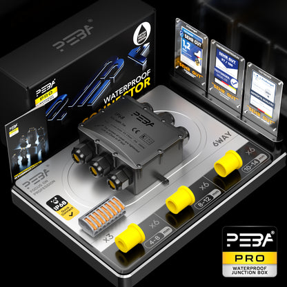 PEBA® Wasserdicht Abzweigdose Erdkabel Kabelverbinder IP68 Verteilerdose steckdose aussen verteiler Ø4mm-14mm kabel für garten outdoor verbinder box 6-Wege Schwarz
