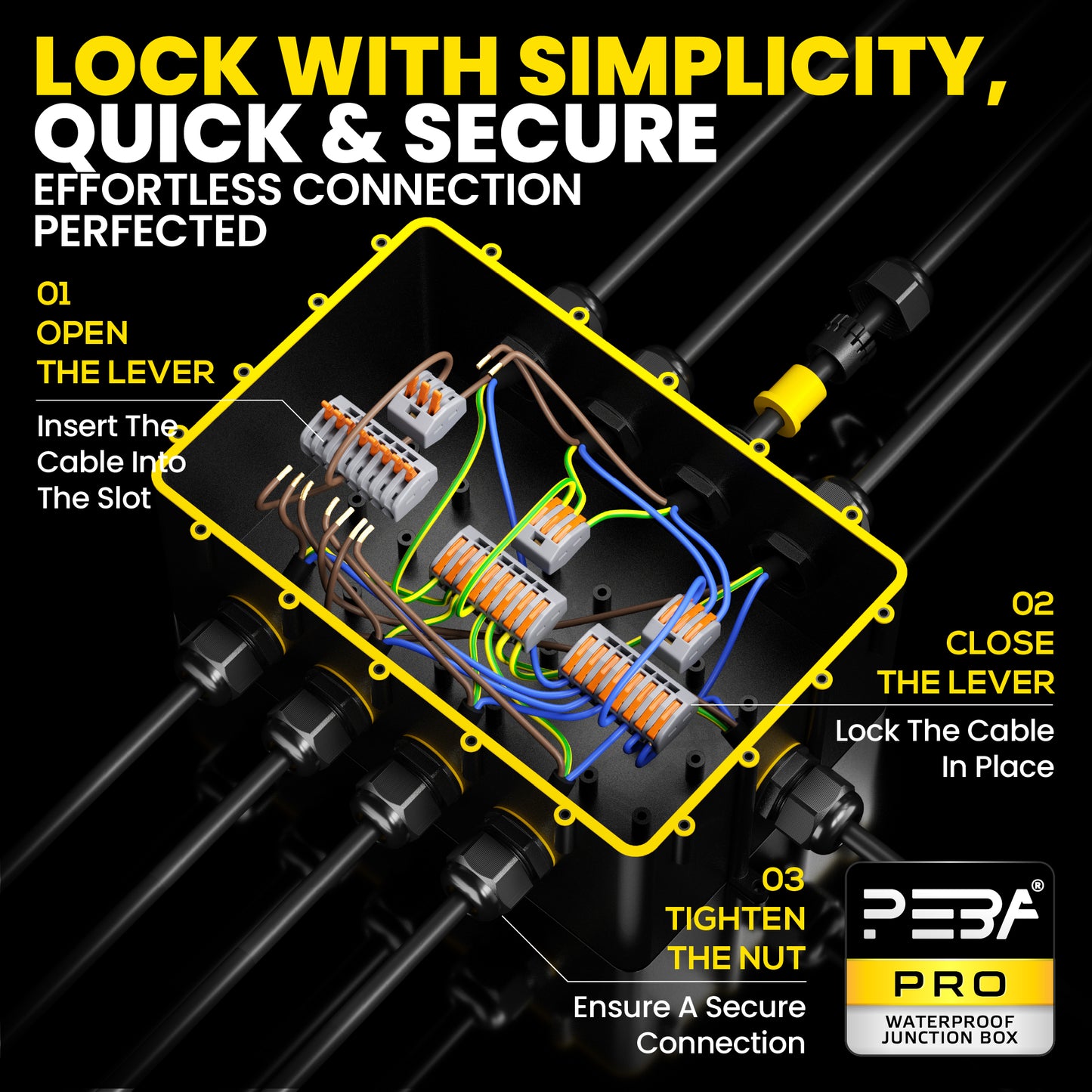 PEBA® Abzweigdose IP68, Erdkabel Klemmdose Verbindungsdose, Übergroße 9 Wege Junction Box, Klemmkasten, Wasserdichte Kabelverbinder, Aufputz Verteilerdose Außen Wasserdicht, für 4-14 mm Kabel, Schwarz
