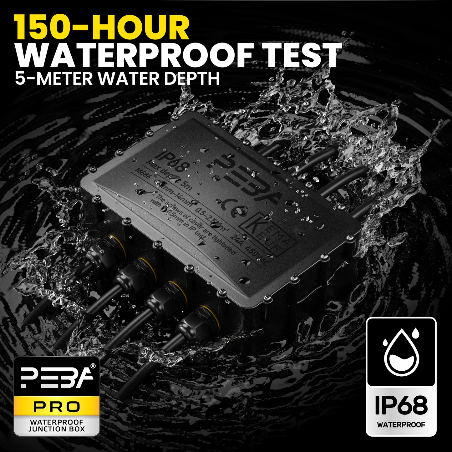 PEBA® Wasserdicht Abzweigdose Erdkabel Kabelverbinder IP68 Verteilerdose steckdose aussen verteiler Ø4mm-14mm kabel für garten outdoor verbinder box 8-Wege Schwarz