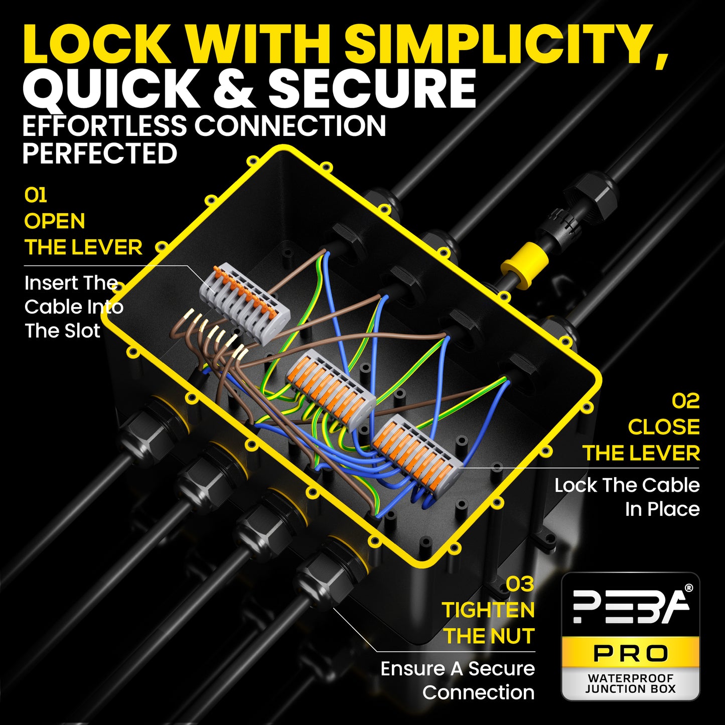 PEBA® Wasserdicht Abzweigdose Erdkabel Kabelverbinder IP68 Verteilerdose steckdose aussen verteiler Ø4mm-14mm kabel für garten outdoor verbinder box 8-Wege Schwarz