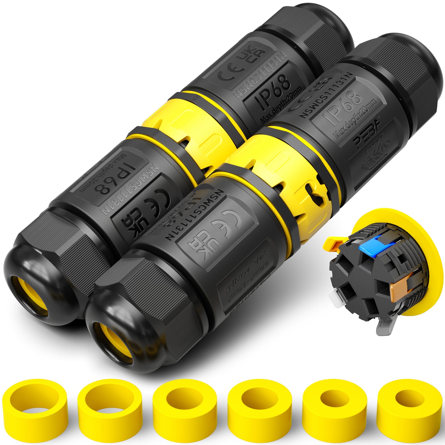 PEBA® Kabelverbinder Wasserdicht 5 polig IP68 Steckbarer Wasserdichte Kabelverbinder, Kabelschnellverbinder mit Stecker und Buchse für Ø4-14mm Kabeldurchmesser,Erdkabel Abzweigdose, Schwarz