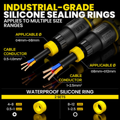 PEBA Kabelverbinder Wasserdicht 3 polig IP68 Steckbarer Wasserdichte Kabelverbinder, Kabelschnellverbinder mit Stecker und Buchse für 4-12mm, Verbindungsklemme mit Hebel, Schwarz