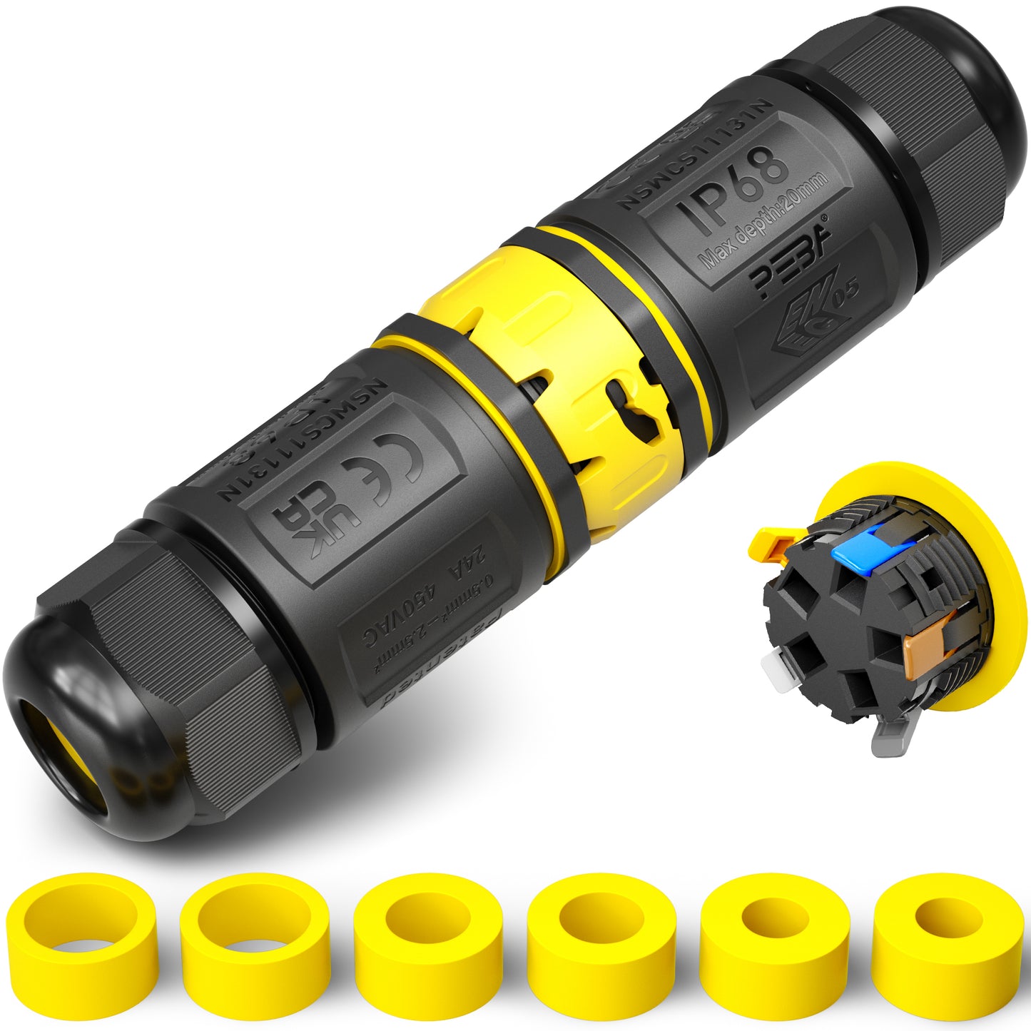 PEBA® Kabelverbinder Wasserdicht 5 polig IP68 Steckbarer Wasserdichte Kabelverbinder, Kabelschnellverbinder mit Stecker und Buchse für Ø4-14mm Kabeldurchmesser,Erdkabel Abzweigdose, Schwarz