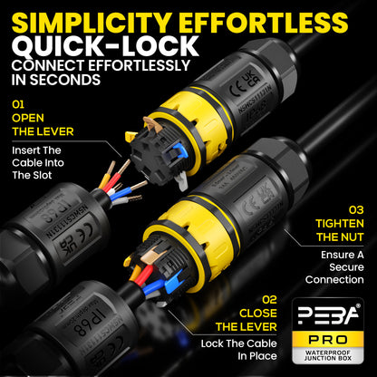 PEBA® Kabelverbinder Wasserdicht 5 polig IP68 Steckbarer Wasserdichte Kabelverbinder, Kabelschnellverbinder mit Stecker und Buchse für Ø4-14mm Kabeldurchmesser,Erdkabel Abzweigdose, Schwarz