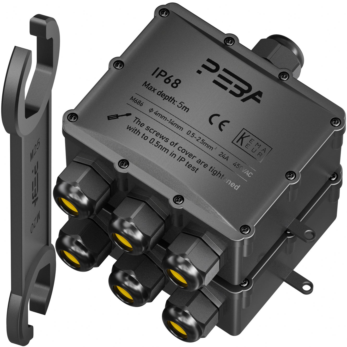 PEBA® Wasserdicht Abzweigdose Erdkabel Kabelverbinder IP68 Verteilerdose steckdose aussen verteiler Ø4mm-14mm kabel für garten outdoor verbinder box 4-Wege Schwarz