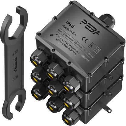 PEBA® Wasserdicht Abzweigdose Erdkabel Kabelverbinder IP68 Verteilerdose steckdose aussen verteiler Ø4mm-14mm kabel für garten outdoor verbinder box 4-Wege Schwarz